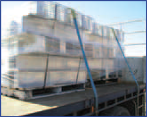 Steel items should be suitably and securely strapped (and/or wrapped) when being transported on pallets.